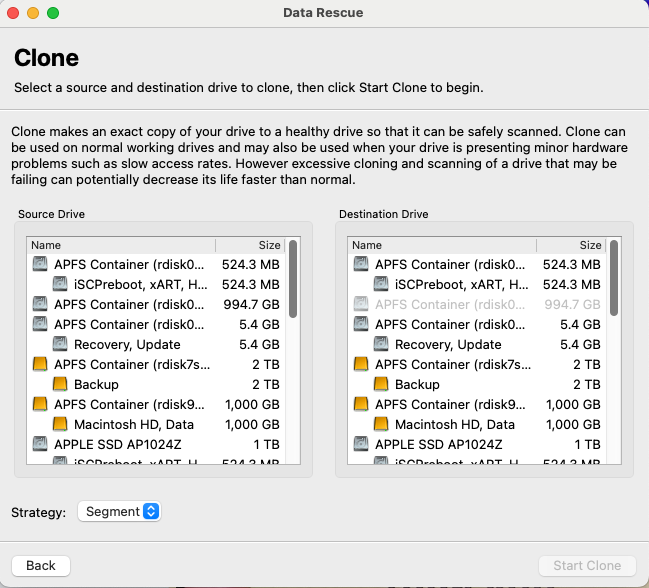 DataRescue6 2 The clone selection menu in Data Rescue 6