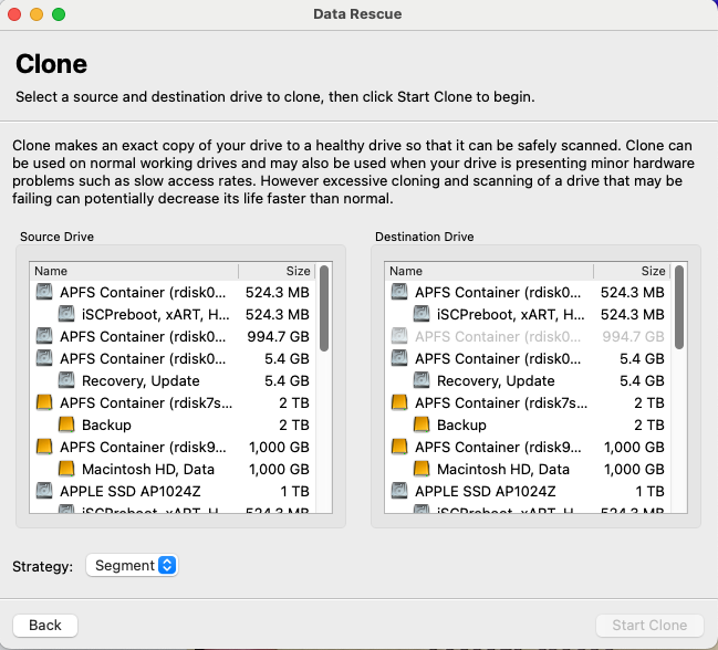 DataRescue6 2 The cloning selection menu in Data Rescue 6