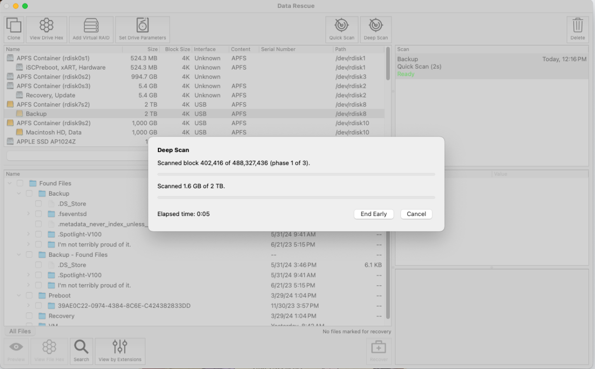 DataRescue6 8 Beginning a Deep Scan in Data Rescue 6