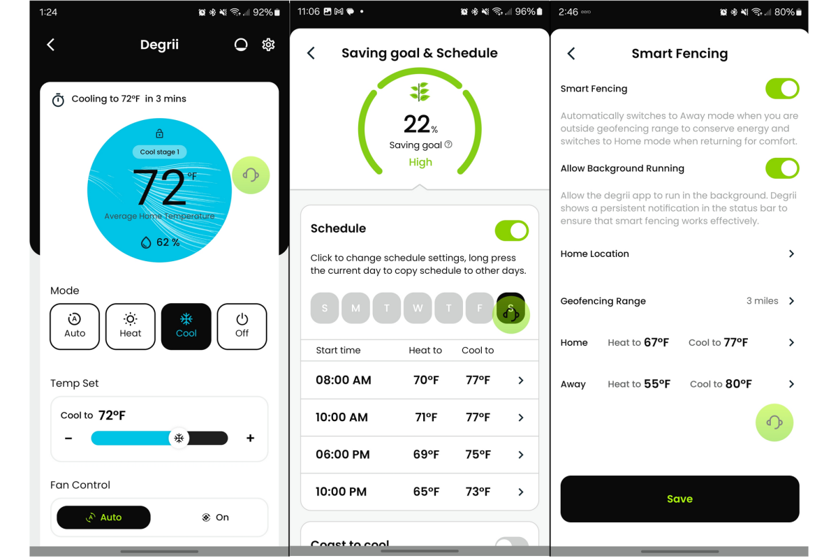 Degrii smart thermostat app screenshots