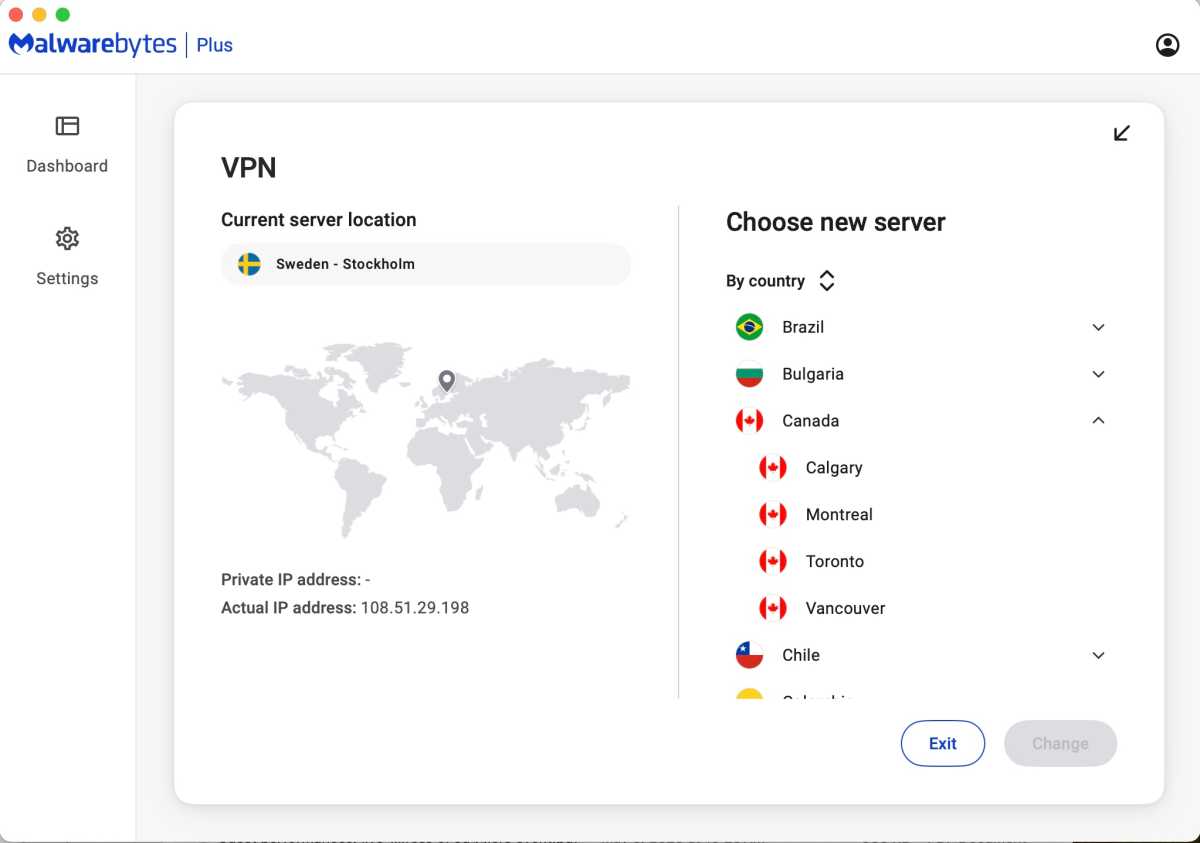 MWB2 Choosing an international server in Malwarebytes 5 s VPN