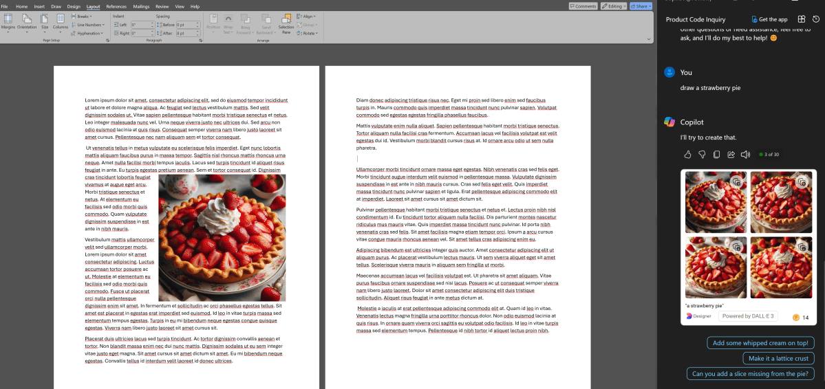 Microsoft Word with an AI pie