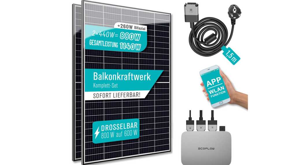 Image: Dank Coupon nur 309 Euro: Balkonkraftwerk-Bestseller mit 880-Watt-Wechselrichter bei Amazon sichern