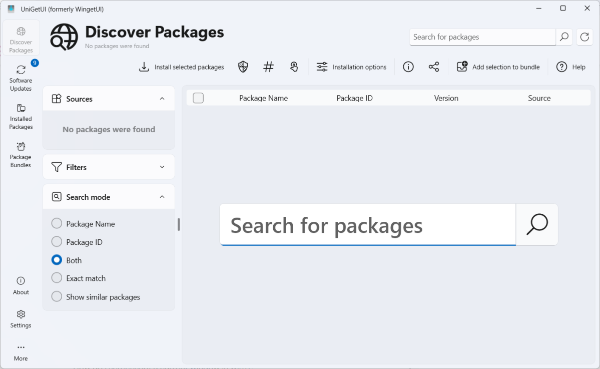 UniGetUI screenshot for Discover Packages section