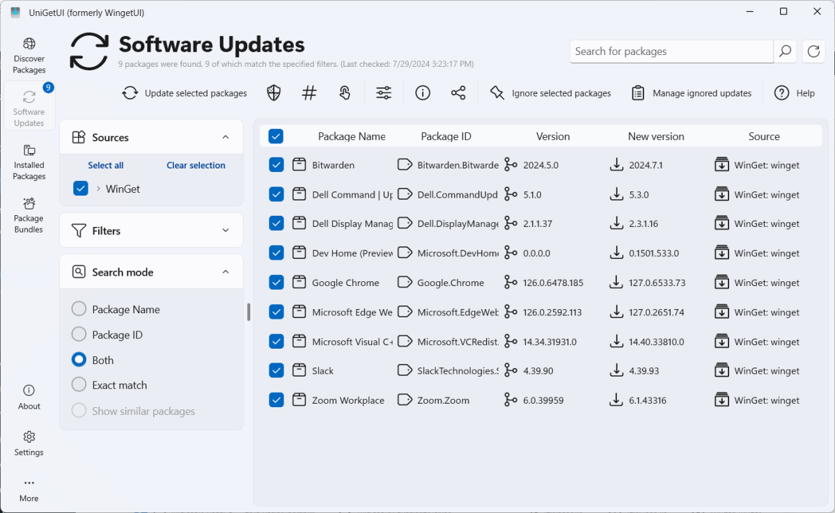 UniGetUI screenshot for Software Updates section