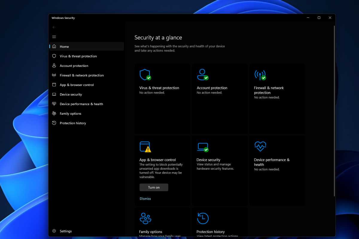 Windows 11 security at a glance dashboard