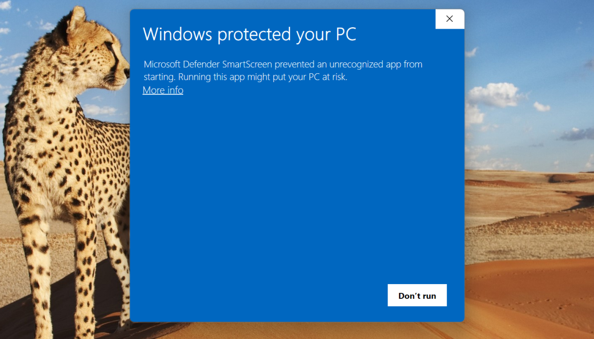 Windows SmartScreen protected your PC message
