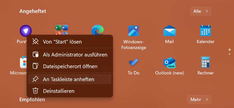 Windows-Tipps - Apps Taskleiste anheften