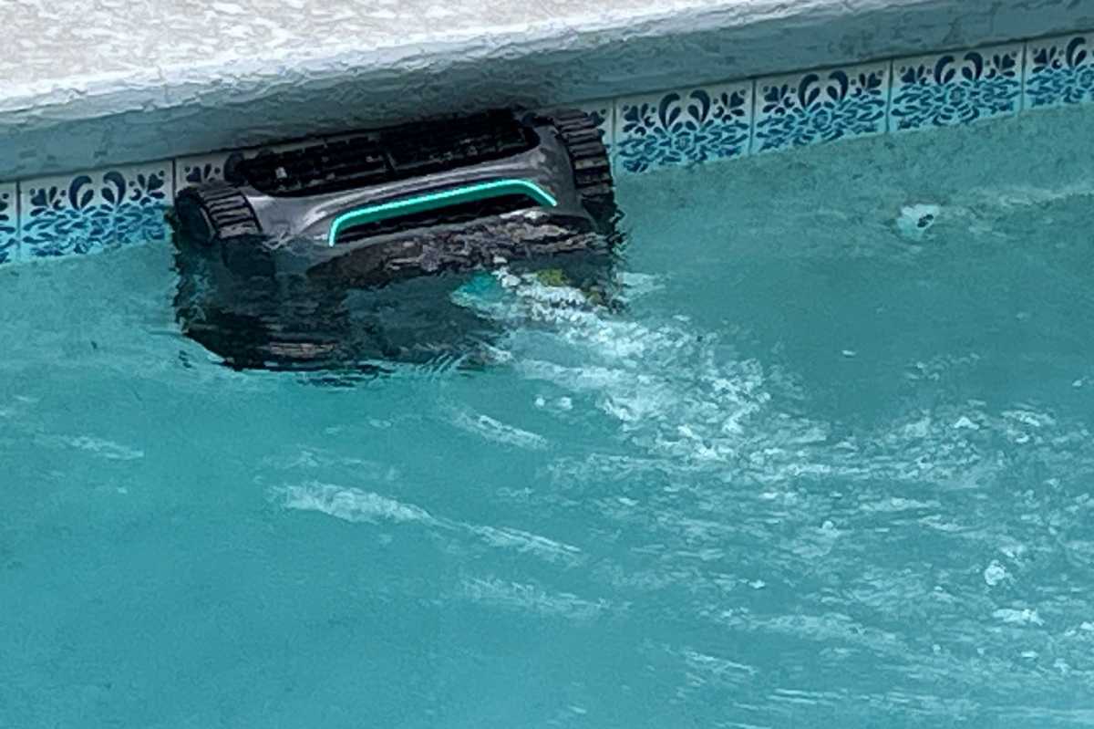 Wybot robotic pool cleaaner scrubbing waterline