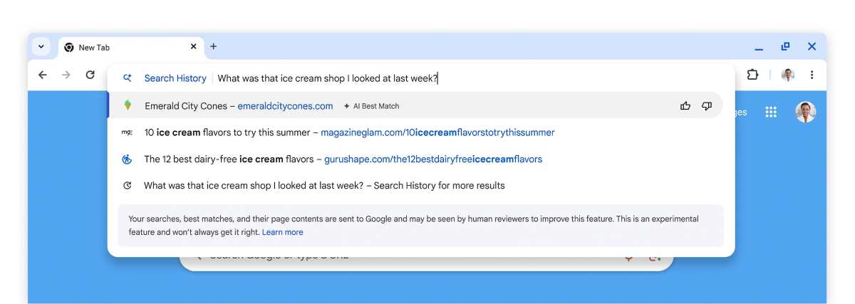 Chrome AI search history