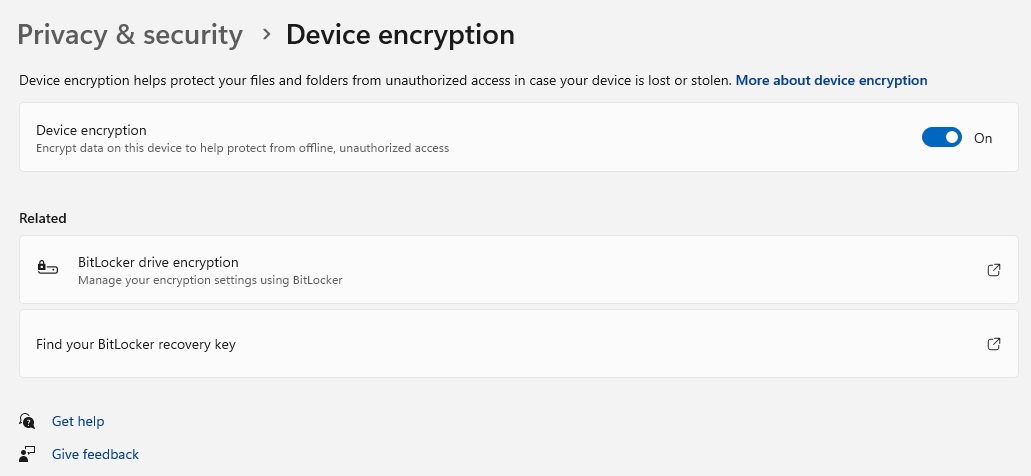 Windows device encryption
