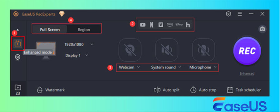 EaseUS screen recording interface