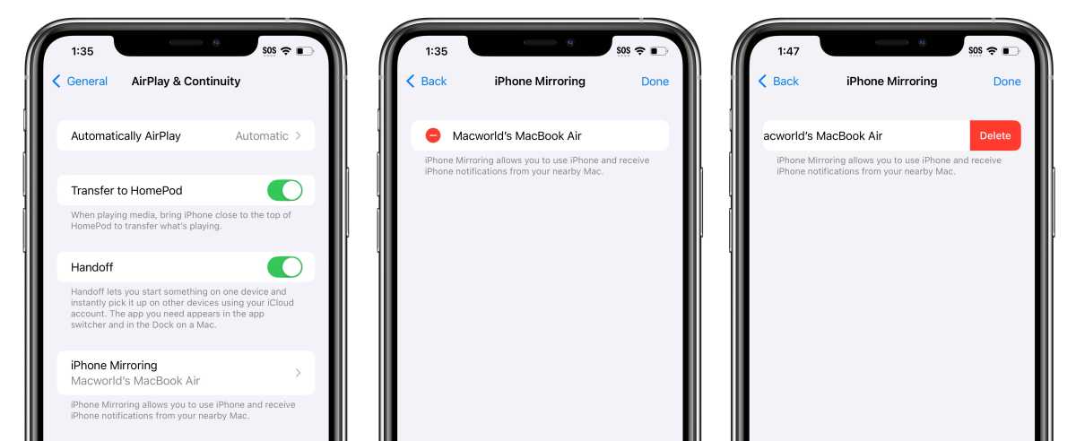 Mirroring iPhone in iOS 18