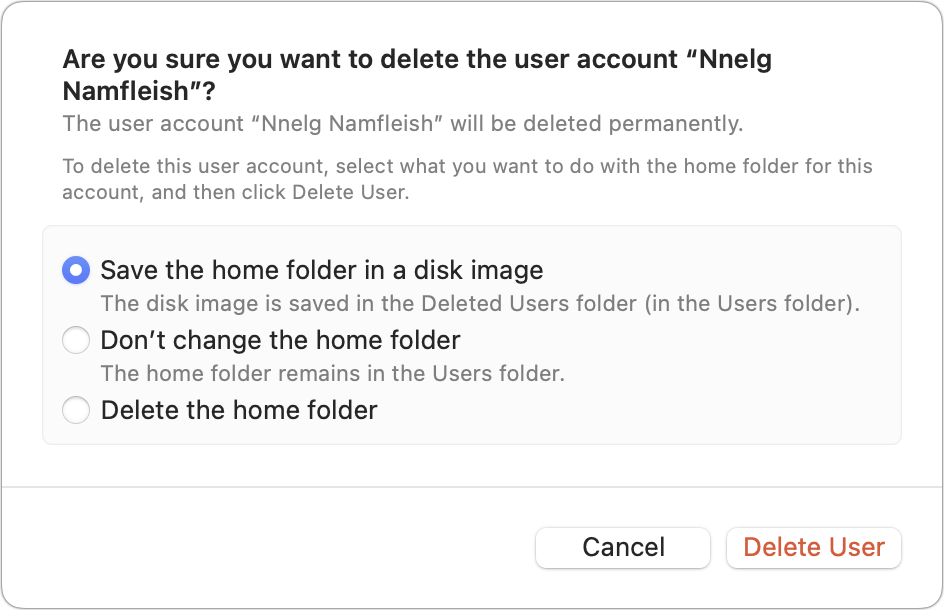 macOS delete user confirmation