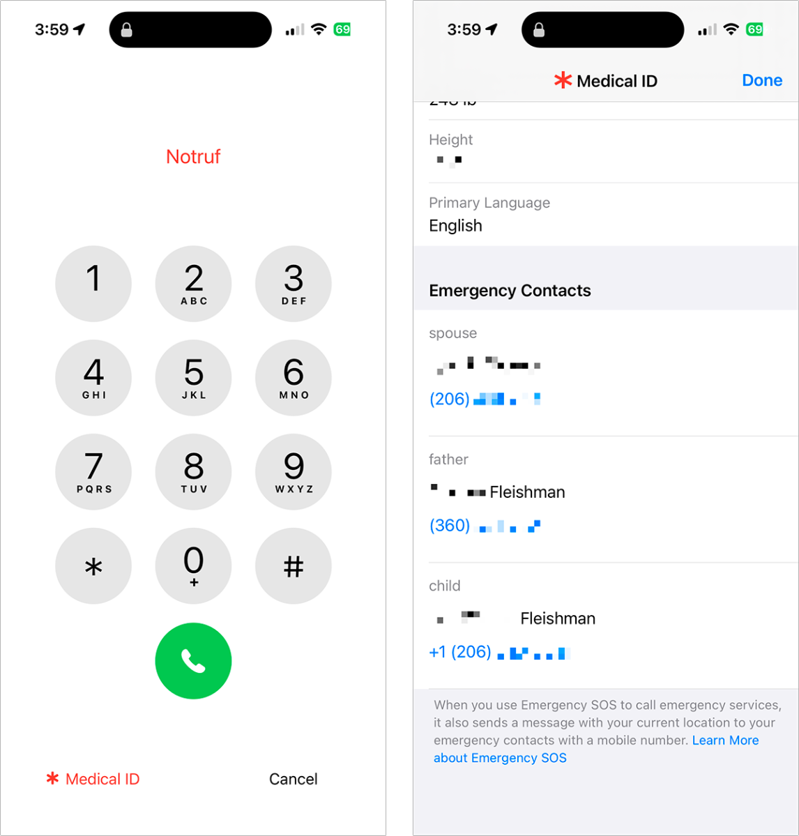 iOS Medical ID Emergency Contacts