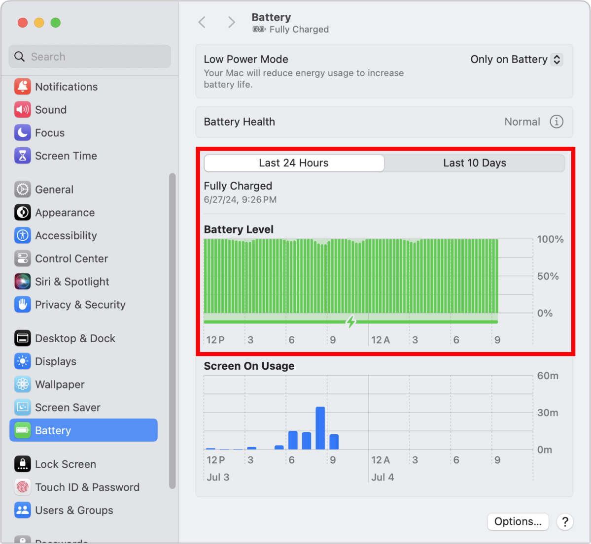 Battery usage in macOS