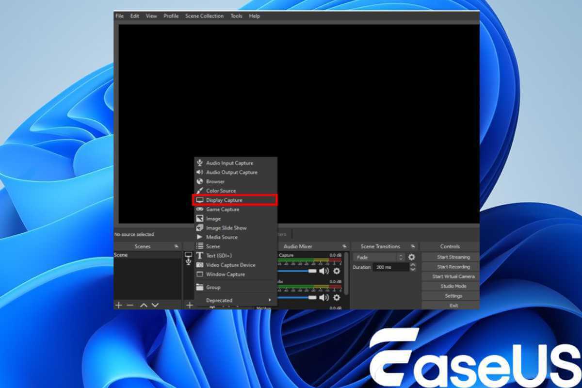 obs click display capture on windows