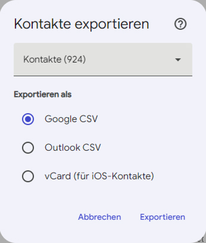 Google - Kontakte exportieren