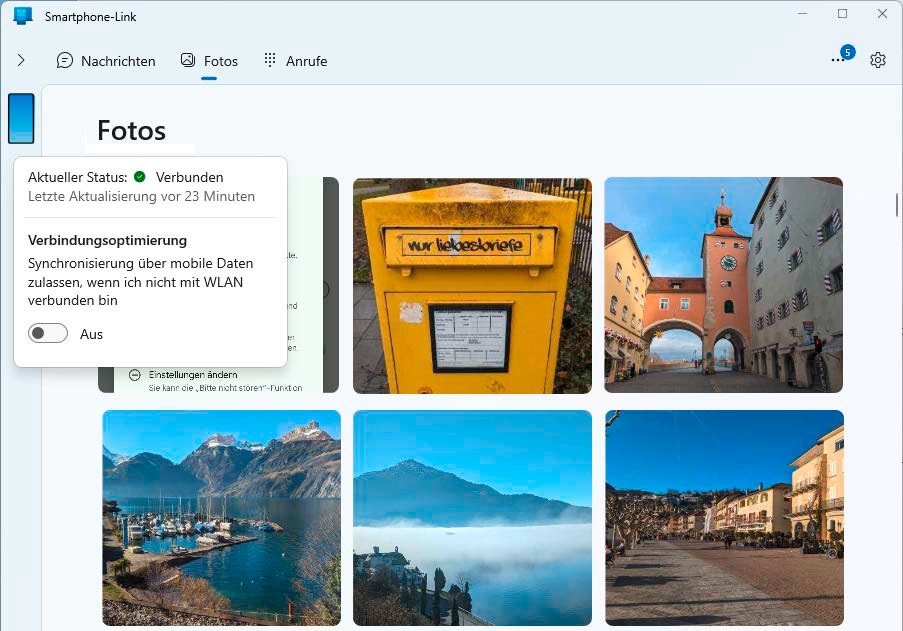 Microsofts „Smartphone-Link” existiert unter Windows 10 und 11 weiter: Die Windows-App bietet zwar Zugriff auf die Smartphone-Fotos, speichert sie jedoch nicht automatisch am PC.