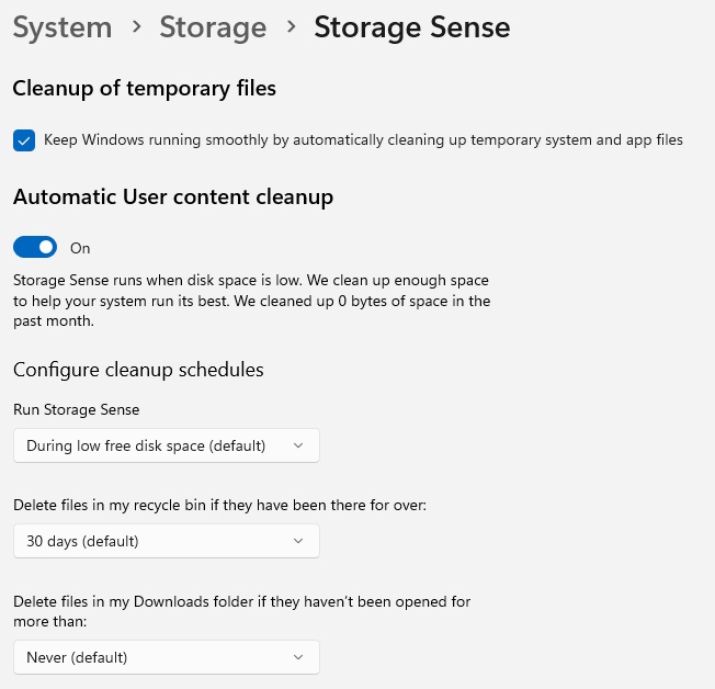 Windows storage sense