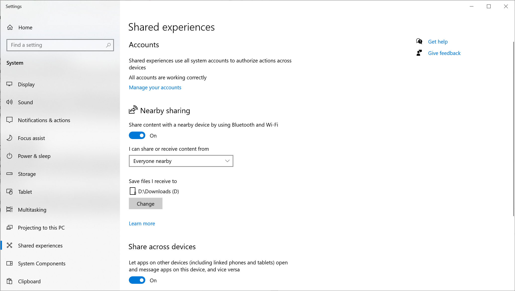 windows nearby sharing windows 10