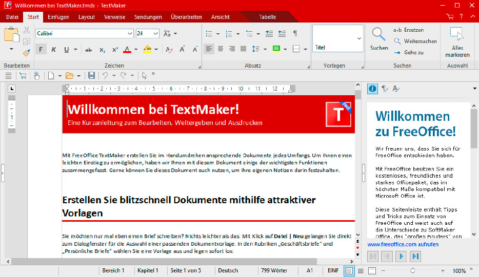 Schnelle Textverarbeitung: Textmaker aus Softmaker Free Office bietet mehr als nur die wichtigsten Funktionen. Auch Fremdformate von Word oder Libre Office werden meist korrekt dargestellt.