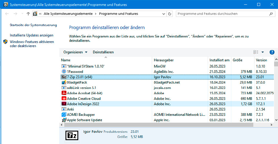 Fehlt in Windows 11: „Programme und Features“ ist in der Systemsteuerung von Windows 10 noch vorhanden. Die Funktion liefert die Softwareliste schneller als „Apps“ in den „Einstellungen“.