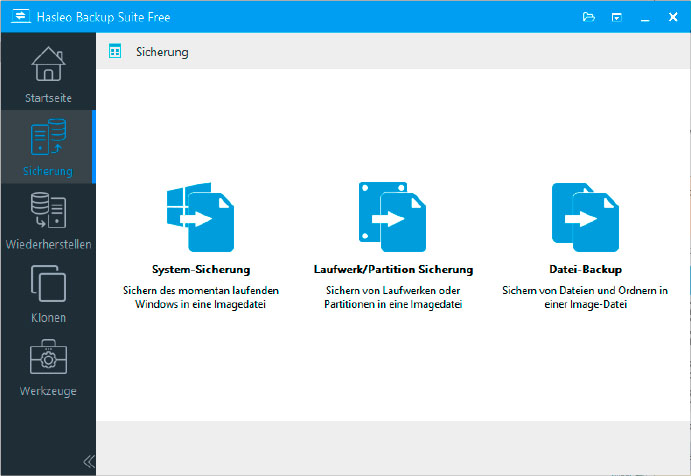 Daten sichern: Die kostenlose Hasleo Backup Suite bietet alle Funktionen für ein Backup des Systems, ausgewählter Partitionen oder einzelner Ordner mit wichtigen Dateien.