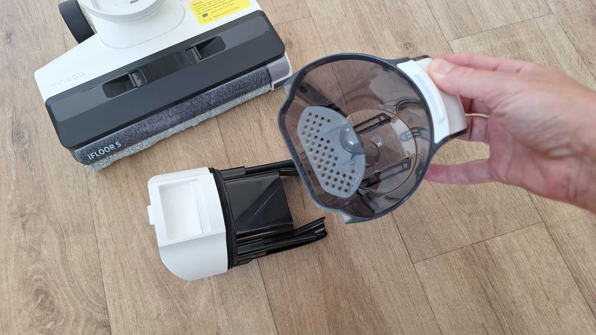 A view inside the inside of the Tineco iFloor 5 Floor Washer dirty water tank.