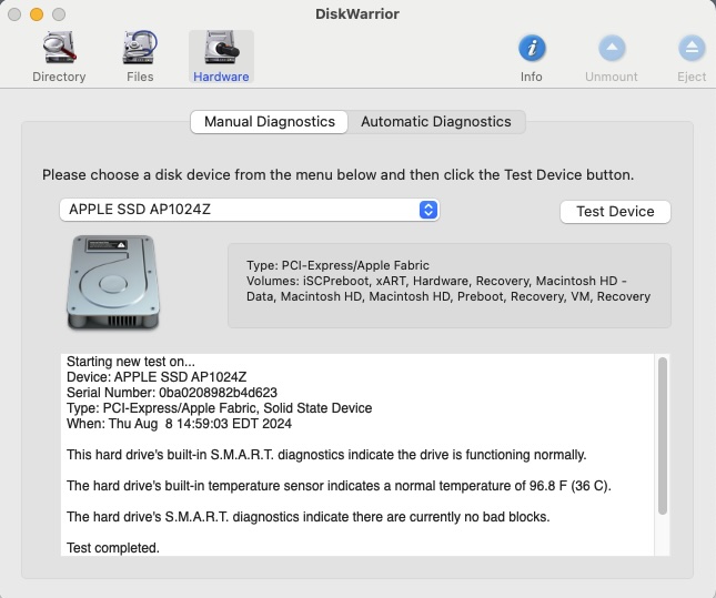 DiskWarrior3 Checking the general health of a device