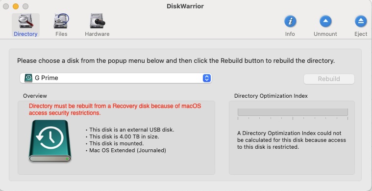 DiskWarrior6 necesita arrancar desde una unidad flash USB