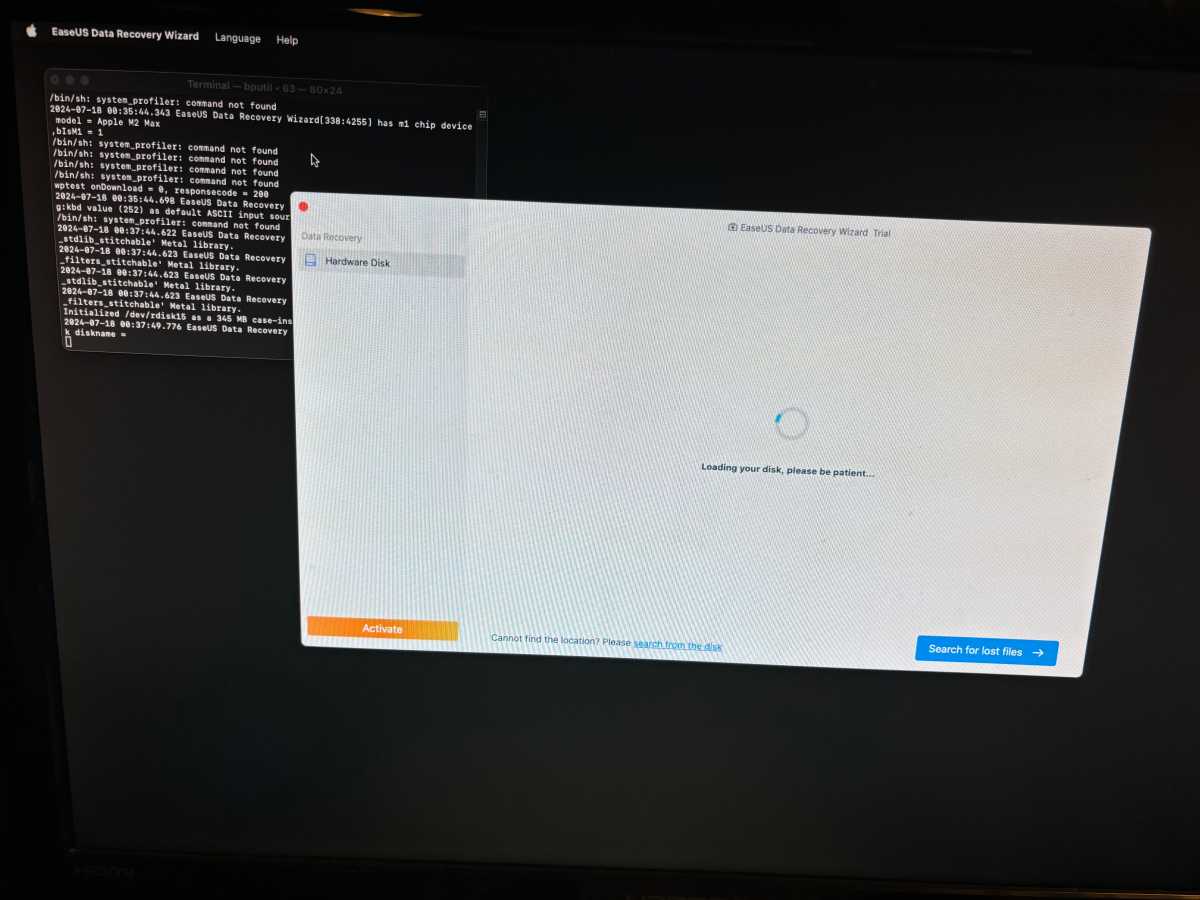 Data Recovery Assistant for Mac booting from external server and failing to mount