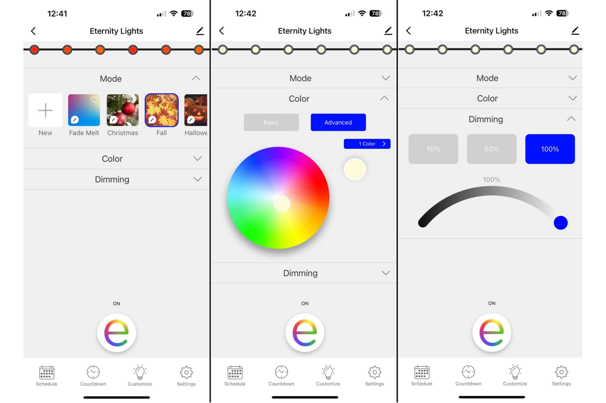 Enbrighten app modes colors dimming