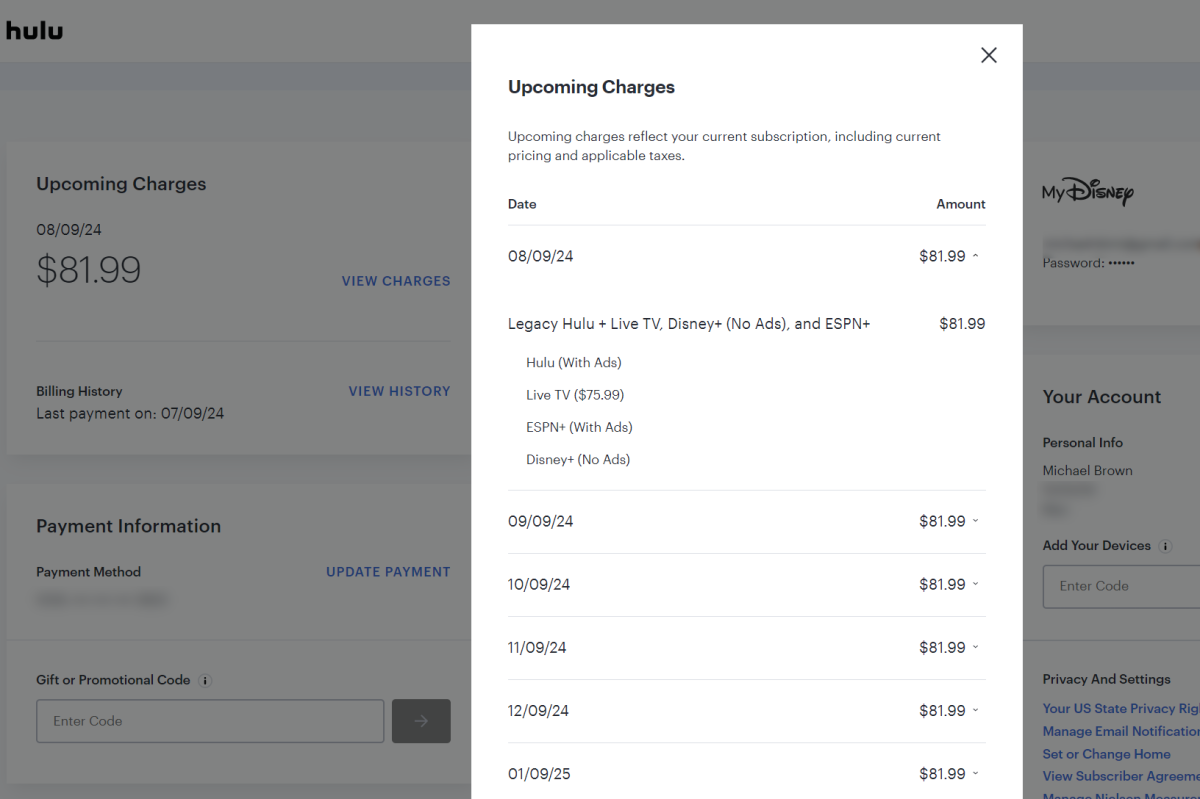 Legacy Hulu + Live TV, Disney+ (no ads), and ESPN+ (no ads) plan
