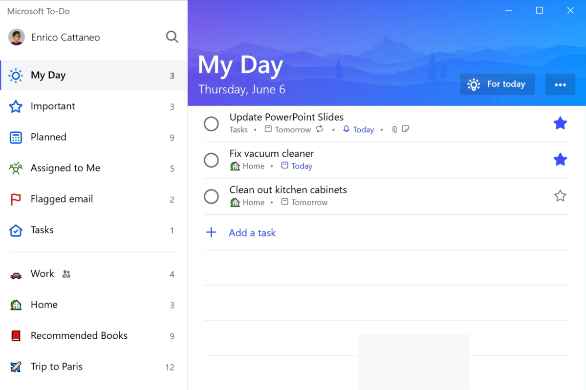 Microsoft To Do app example with tasks under My Day category screenshot