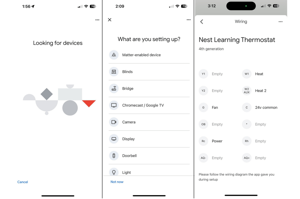 Nest Learning Thermostat installation screenshots