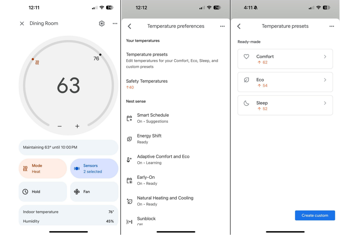Nest Learning Thermostat (4th gen) temperature settings