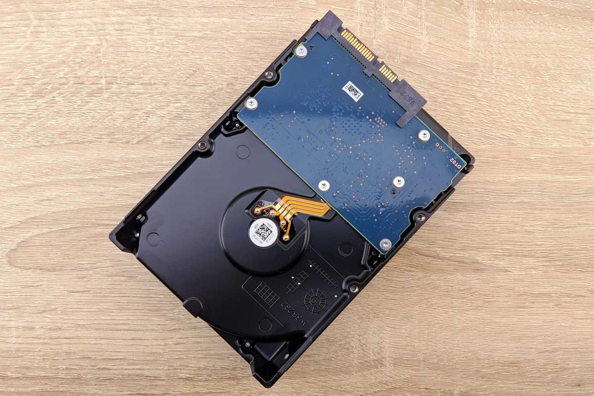 Open hard drive with internal components exposed