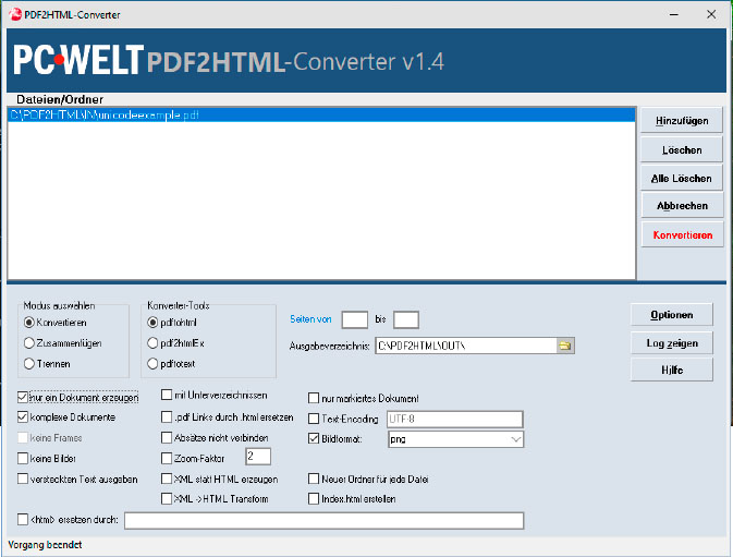 Tool für PDF-Dateien: Mit PDF2HTML konvertieren Sie PDFs in HTML oder extrahieren den Text. PDFs lassen sich damit auch zusammenfügen oder aufteilen.