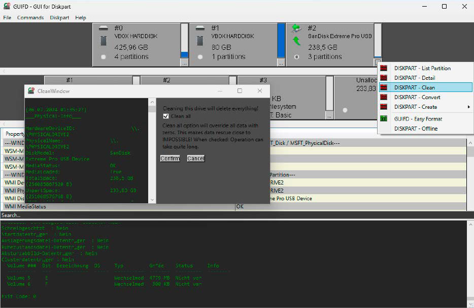  GUI für Diskpart ermöglicht die komfortable Nutzung des Kommandozeilentools. Es kann auch Partitionen löschen, bei denen sich die Datenträgerverwaltung verweigert.