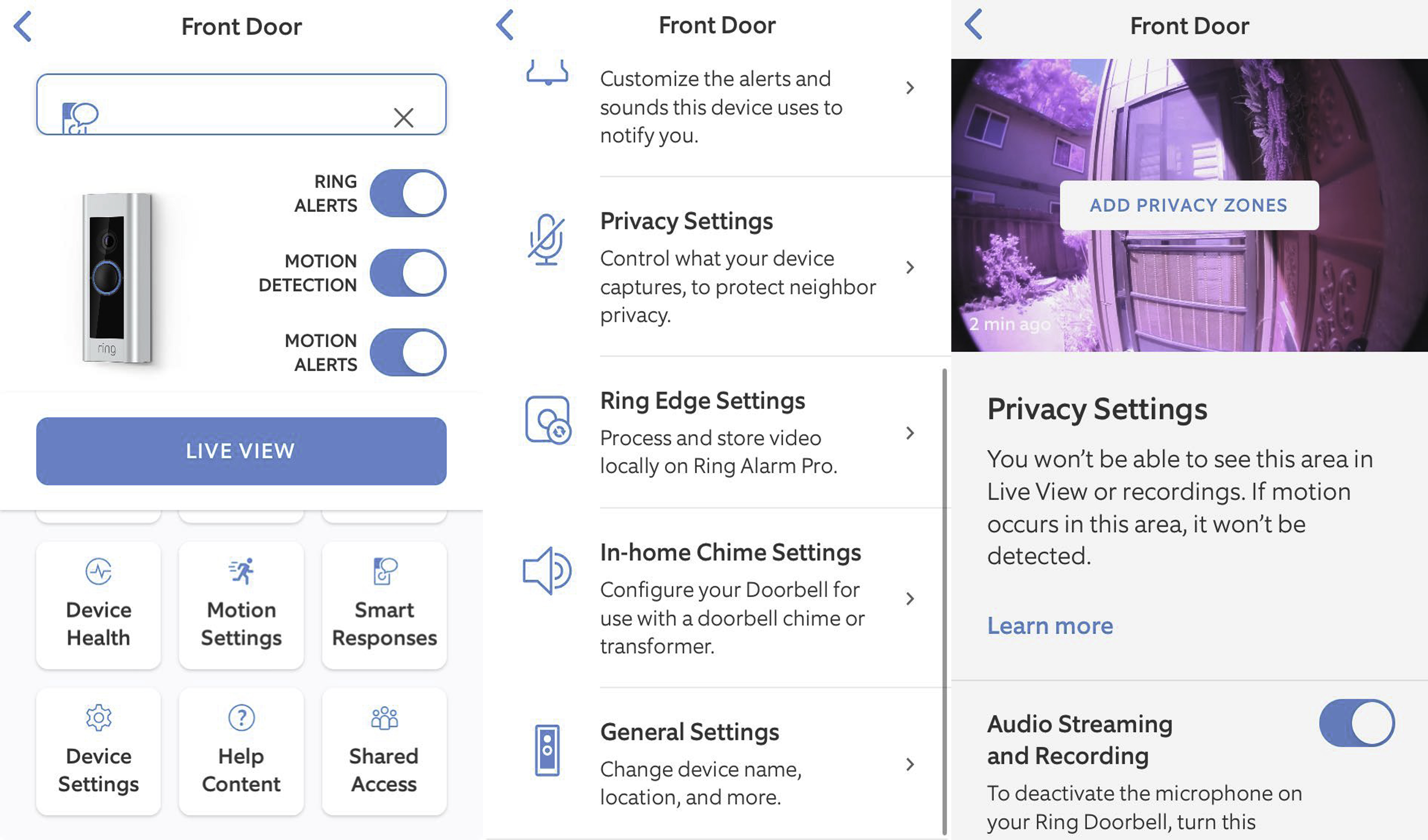 Ring fashion security camera light settings