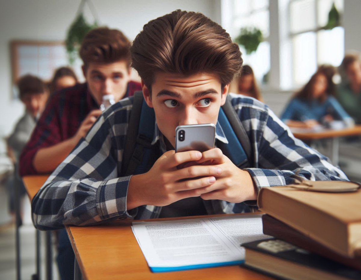 High school student with phone