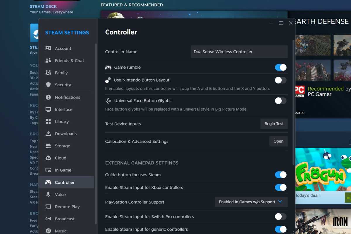 Configuración de Steam para configurar el control DualSense de PlayStation en PC