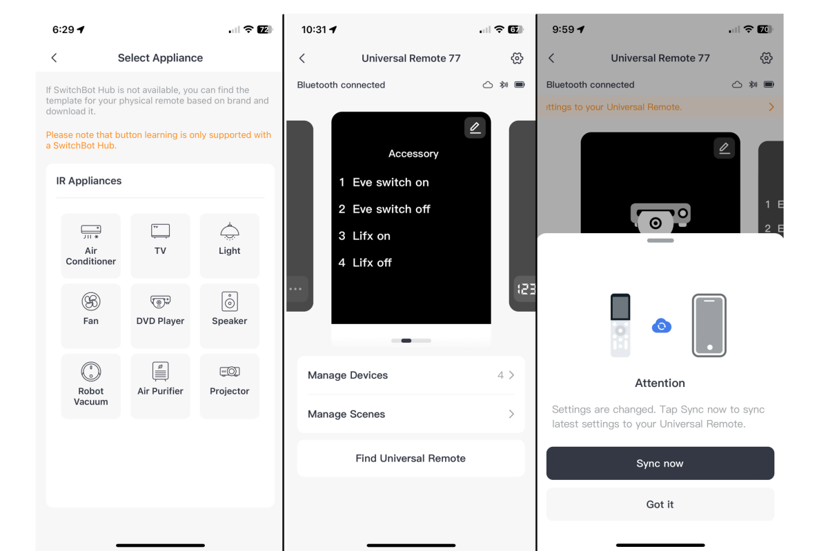 SwitchBot Remote app screenshots 1
