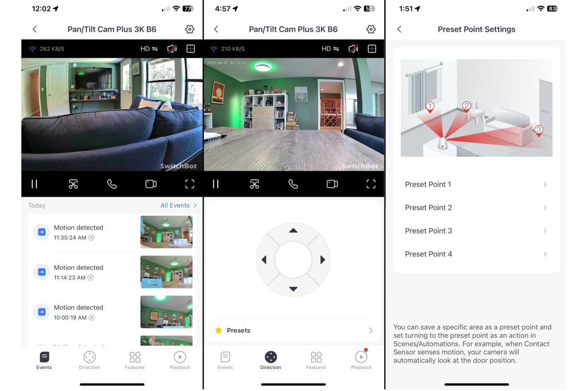 Switchbot 3K cam Plus 3K app screenshots