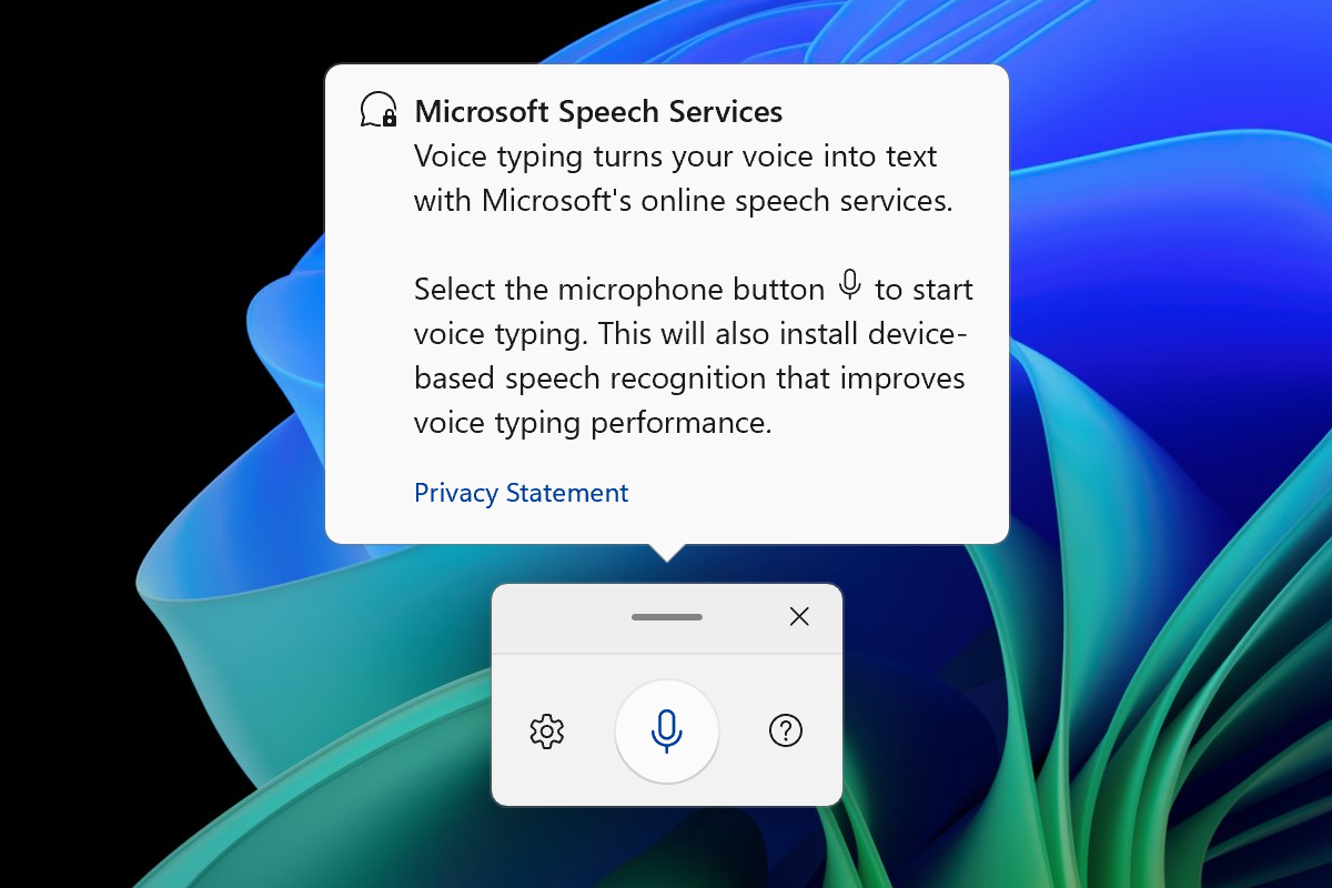 Windows 11 Dictation feature with usage instructions in a tooltip screenshot