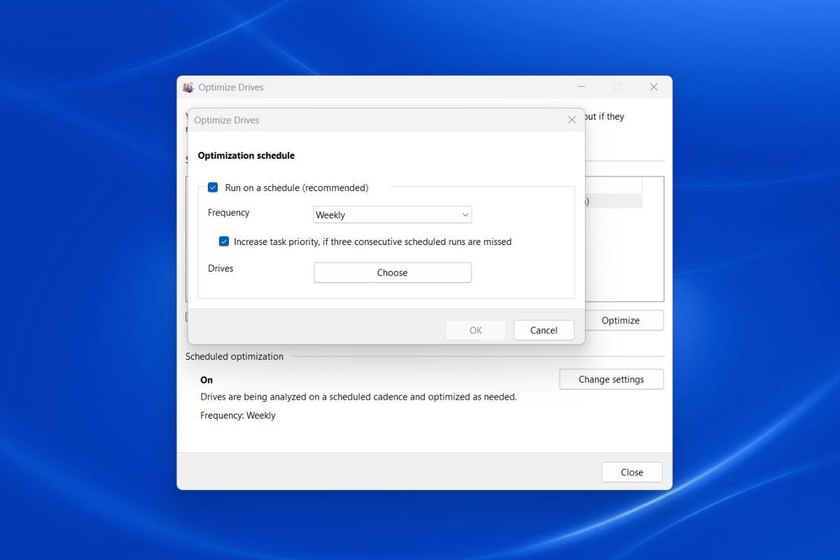 Windows 11 Optimize Drives weekly for optimal SSD performance