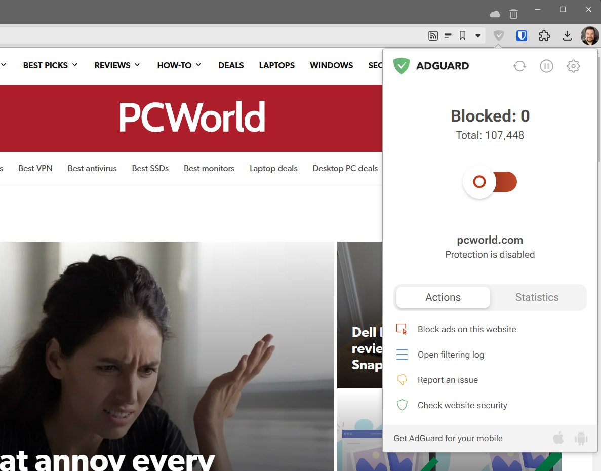 Adguard extension on PCWorld