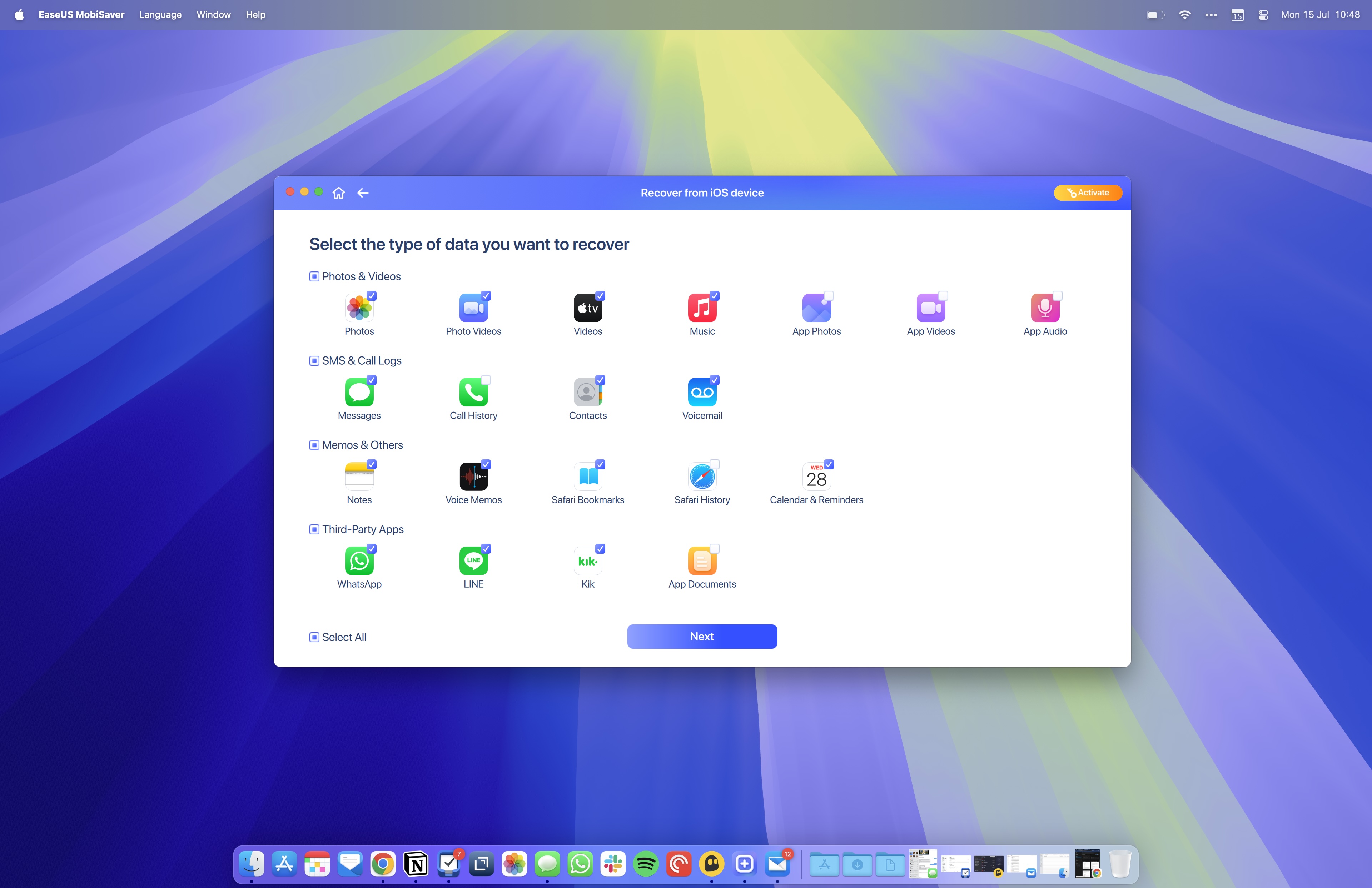 EaseUS MobisaverTipos de contenido