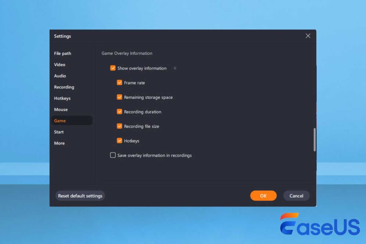 easeus recexperts game settings